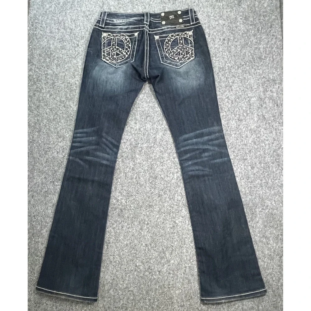 Miss Me Women's Bling Demin Embroidered Jeans Size 27 Embellished Peace Groovy - Picture 3 of 16
